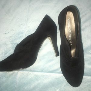 Black low bootie heels